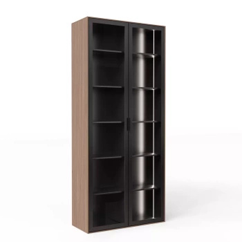 Biblioteczka minimalistyczna czarna/dąb orzech 2-drzwiowa 39x102x223 cm Slim Office