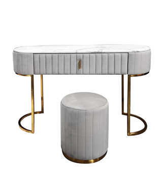 Toaletka Lille 120/80/40cm w zestawie z elegancką pufą wyrafinowana szara