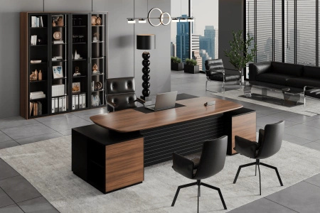 Biurko w kształcie litery L do biura 220x181x74 cm dąb orzech Slim Office