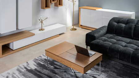 Komoda minimalistyczna biały połysk/dąb naturalny 205x94x46 cm PORTO STANDARD