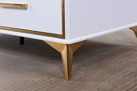 Stolik kawowy Laval glamour 130/70/41cm z białego szkła hartowanego o złotym wykończeniu