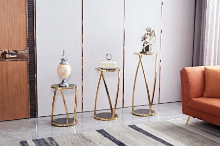 Santes złoty stolik na kwiaty i ozdoby ze szklanym przyciemnianym blatem Large