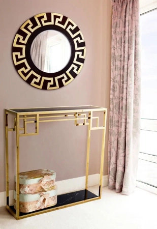 Lustro Verice 80cm szampańskie okazałe okrągłe w czarno-złotej ramie