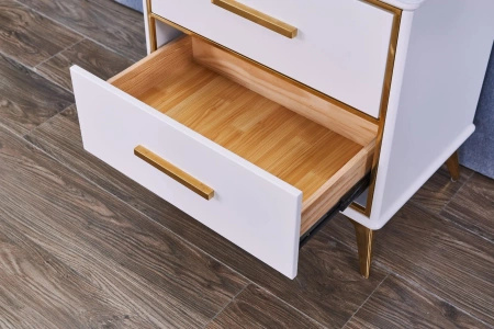 Szafka nocna Laval 60/60,5/40cm z białego szkła hartowanego i o złotym wykończeniu