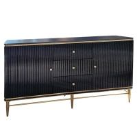 Komoda czarna Violino glamour ze złoceniami i czarnym blatem ze spieku