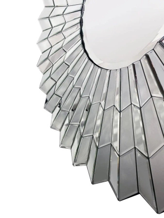 Lustro okrągłe glamour Violett Srebrne 90cm w lustrzanej wachlarzowej ramie