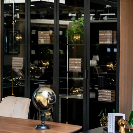 Ekskluzywna biblioteczka do gabinetu 39x250x223 cm czarna/orzech amerykański Slim Office