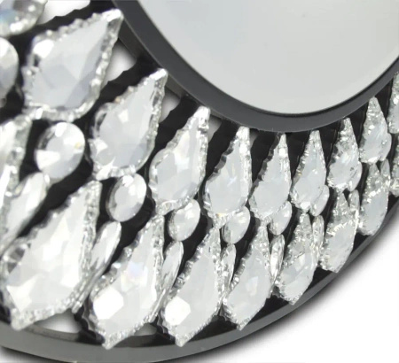 Lustro Marsylia glamour 80cm czarne okrągłe w dekoracyjnej ramie z kryształkami w kształcie łez