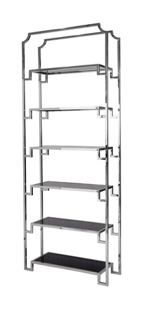 Regał Hyatt Silver 90/32/230 cm ze szklanymi półkami ekskluzywny designerski srebrny metalowy