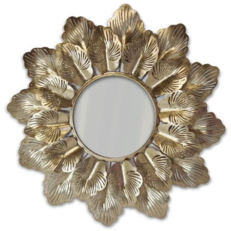 Lustro okrągłe MIMOSA-Dekoracyjna Metalowa Rama z metaloplastyki w Stylu Glamour