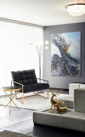 Stolik kawowy Musa 60/60/52cm ze szklanym ciemnym blatem i ozdobnymi kołatkami złoty