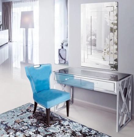 Lustro prostokątne Penelopa 80/140cm w stylu glamour z ramą z lustrzanych fragmentów o delikatnej fazie