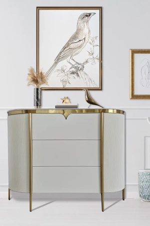 Komoda Bianca glamour 120cm ze złotymi detalami