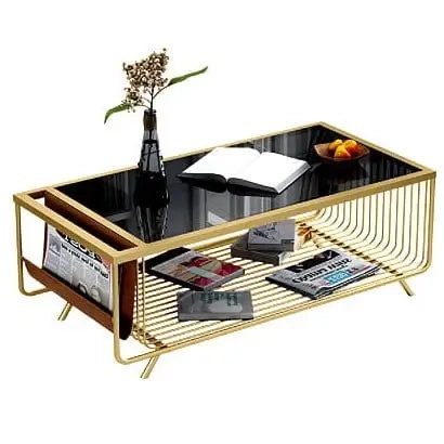 Stolik kawowy glamour Bonda miodowy 100/50cm z czarnym hartowanym szkłem