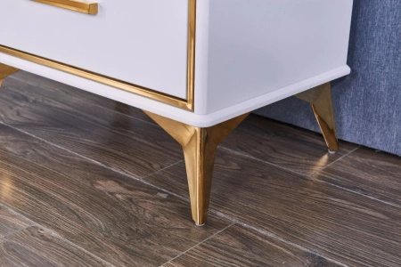 Szafka nocna Laval 60/60,5/40cm z białego szkła hartowanego i o złotym wykończeniu