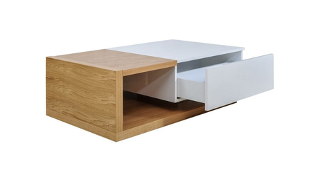 Ława 125 cm dąb naturalny + biały połysk PORTO STANDARD