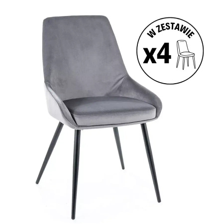 Zestaw 4 krzeseł Cobe Velvet szary