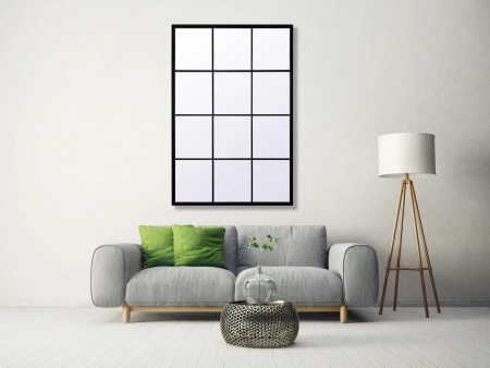 Lustro Boston 120/80cm w stylu loft okienne z czarnymi szprosami i stalową ramą