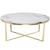 Stolik kawowy Pelio glamour z blatem z białego marmuru osadzony na złotym stelażu 90/90/42 cm