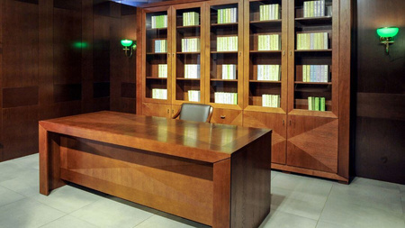 Biurko do gabinetu 200x100x74 cm z intarsją dąb kasztanowy CUBE