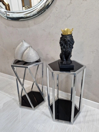 Stolik pomocniczy glamour Palermo 36/41/61cm boczny stolik nocny czarne szkło srebrny