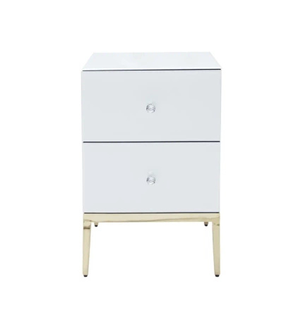 Szafka nocna Milan 50/40/66cm z białego szkła na złotych nóżkach