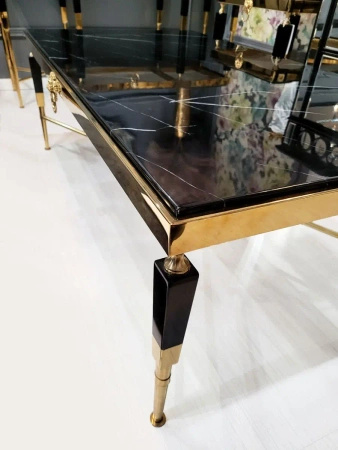 Stolik kawowy Monaco glamour 130/70/45cm z symbolem lwa czarno-złoty, marmur
