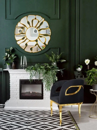 Lustro okrągłe Grosetto 92cm w stylu glamour ze złotymi elementami w kształcie płatków kwiatu