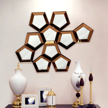 Lustro Viano 87/101cm złożone z wielu elementów w kształcie plastrów miodu niespotykane złote
