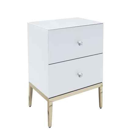 Szafka nocna Milan 50/40/66cm z białego szkła na złotych nóżkach