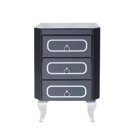 Szafka nocna Marina 46/40/68cm z czarnego szkła na srebrnych nóżkach