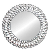 Lustro okrągłe glamour Marsylia 80cm antyczne srebro o ażurowej kryształkowej ramie