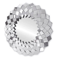 Lustro okrągłe Sandra 91cm w stylu glamour w lustrzanej trójwymiarowej ramie