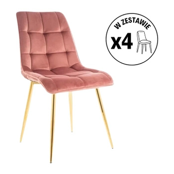 Zestaw 4 krzeseł Chic Złoty Velvet różowy