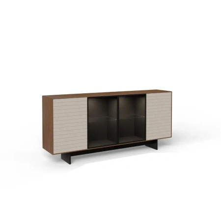 Komoda przeszklona 204x96x42 cm 4-drzwiowa Slim Kaszmir dąb orzech