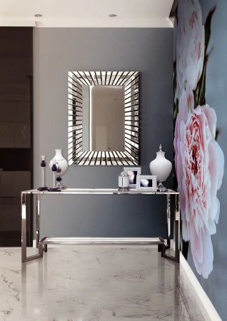 Konsola Yara Silver 45/78/160cm wykończona w srebrze z dwoma szklanymi blatami