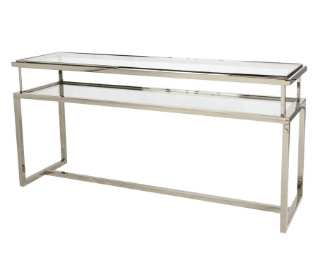 Konsola Janssen 45/76/160cm srebrna z dwoma szklanymi blatami