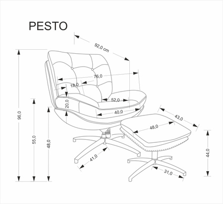PESTO fotel z podnóżkiem / funkcja kołyski, beżowy