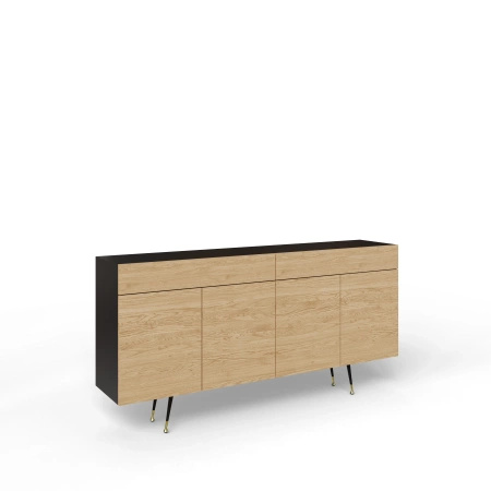 Komoda minimalistyczna 4-drzwiowa czarny/dąb naturalny 200x100x41 cm Kartagena