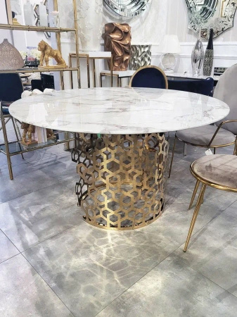 Jasmine 135/76cm elegancki stół z białym marmurowym blatem i złotą dekoracyjną podstawą