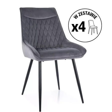 Zestaw 4 krzeseł Agat Velvet ciemny szary