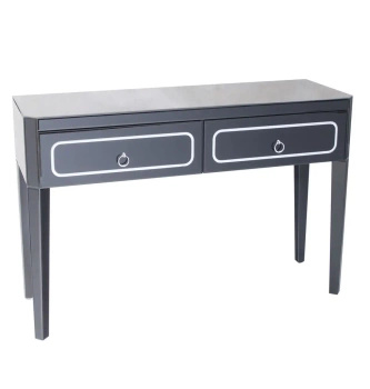 Konsola Marina 118/40/78cm z czarnego szkła na prostych nóżkach ze srebrnymi elementami