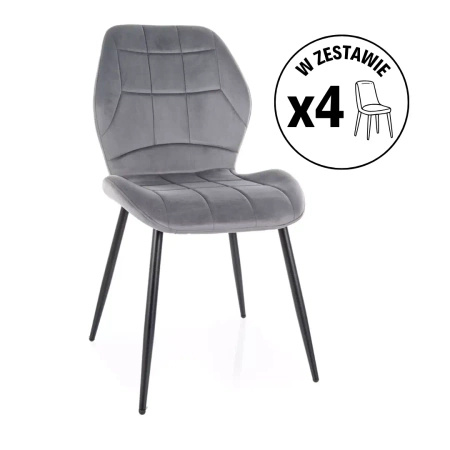 Zestaw 4 krzeseł Jake Velvet szary