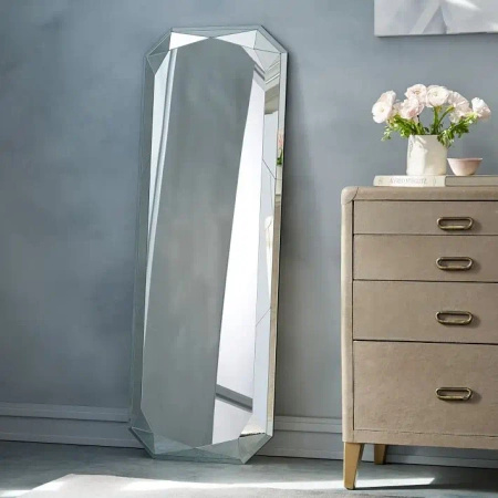 Lustro Tiora 55/160cm z ramą w postaci szlifowanego kryształu smukłe prostokątne