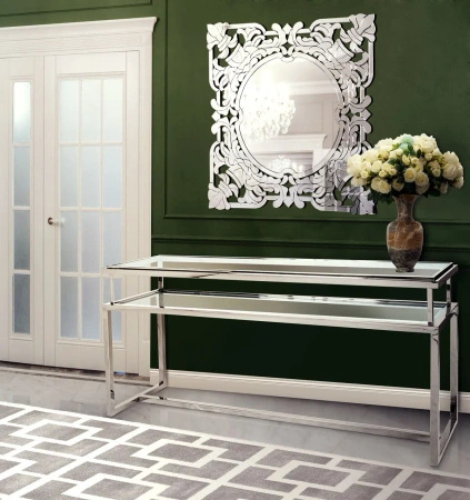 Konsola Janssen 45/76/160cm srebrna z dwoma szklanymi blatami