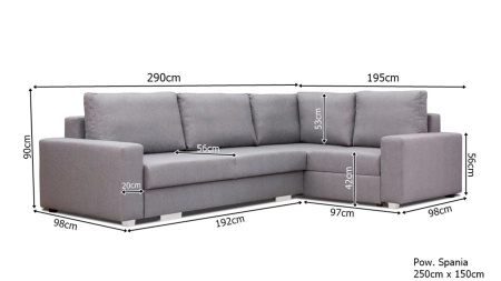 Narożnik TORNADO 290x195 cm z funkcją spania