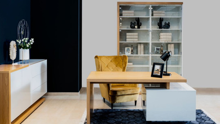 Komoda minimalistyczna biały połysk/dąb naturalny 205x94x46 cm PORTO STANDARD