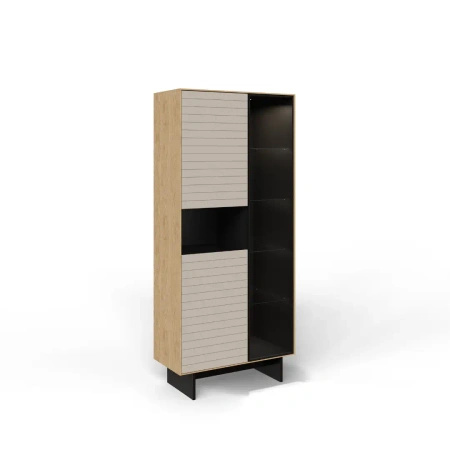 Witryna do salonu Slim 92x202x42 cm - dąb naturalny, szklane drzwi