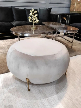 Pufa szara Royan 80/40cm z dystyngowanymi złotymi nóżkami