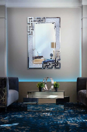 Lustro Prato 80/120cm w stylu glamour z ramą z kryształków o geometrycznym wzorze